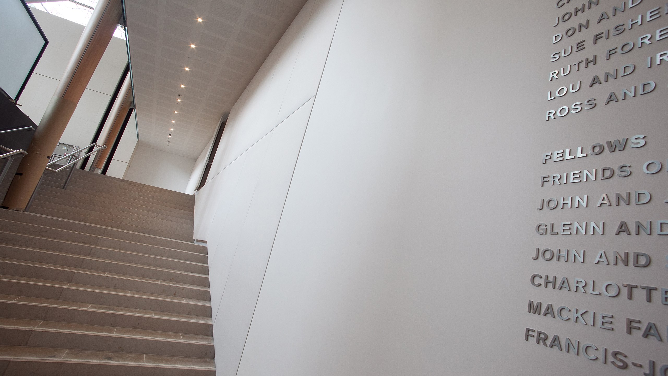 Auckland Art Gallery oversized Fabwall panels in light grey fabric