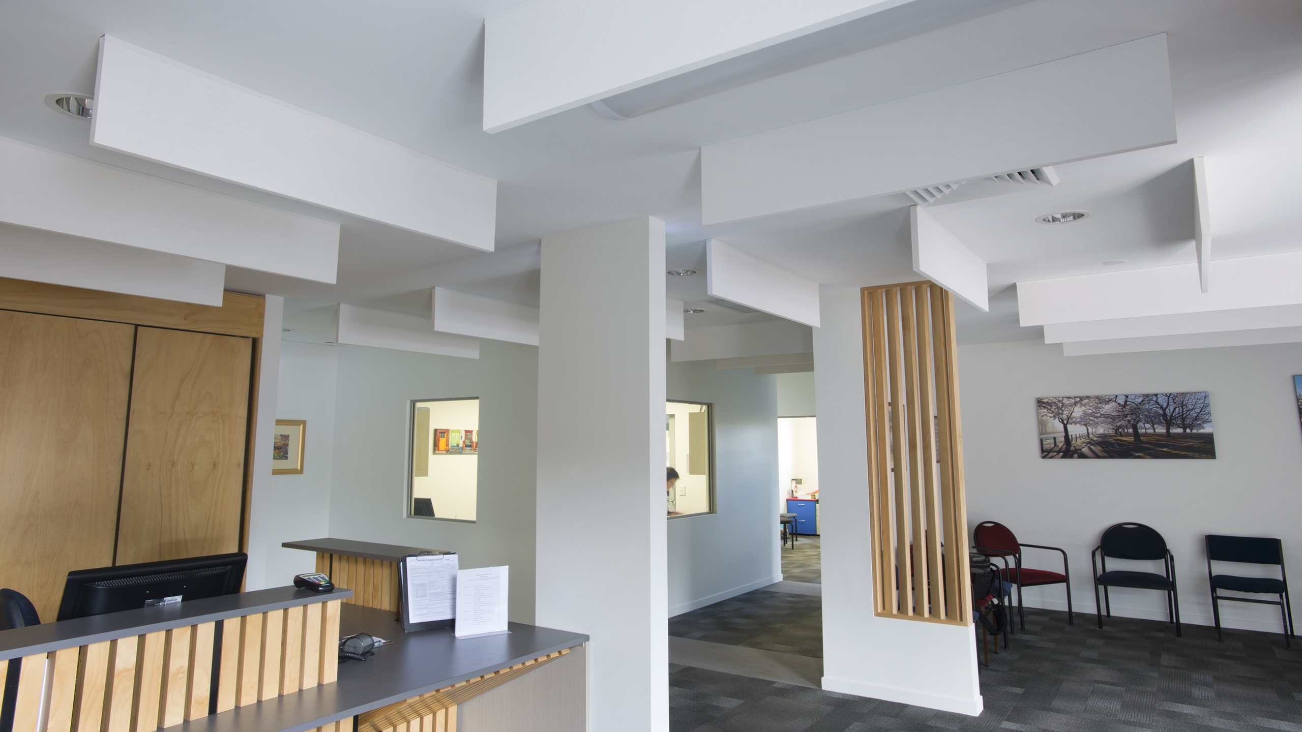Marshland Medical Centre showing white direct fixed Baffle Panels