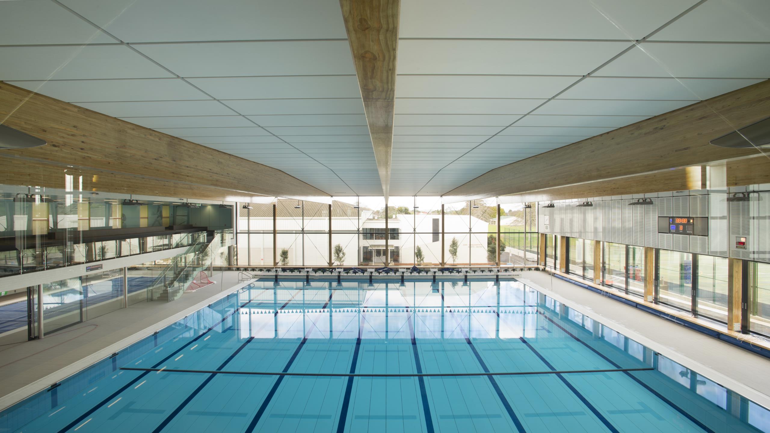 St Cuthberts Girls School swimming pool complex ceiling showing Triton Cloud pool panels installed