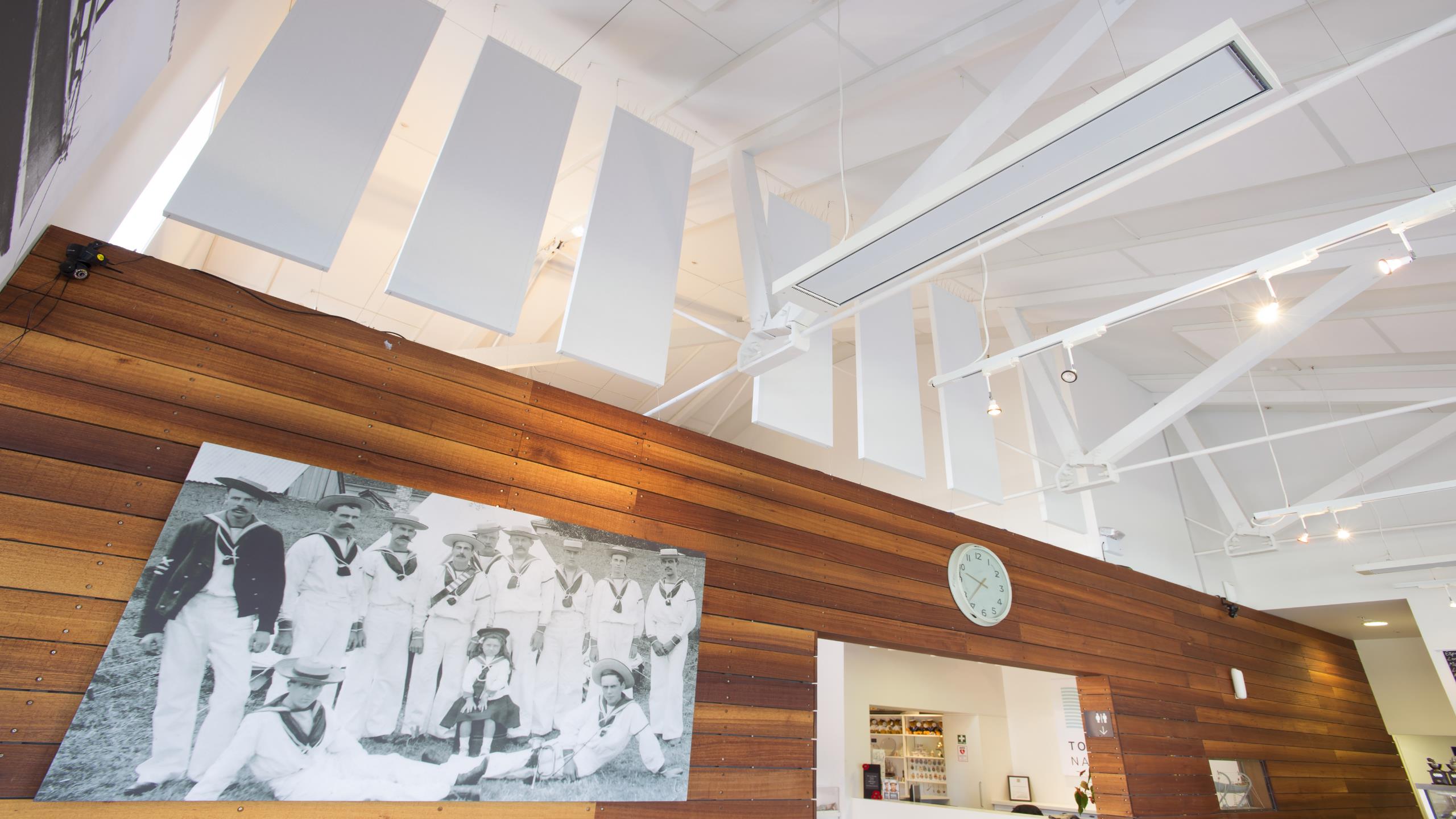 Torpedo Bay Navy Museum mixture of direct fixed, hanging and digital printed cloud panels